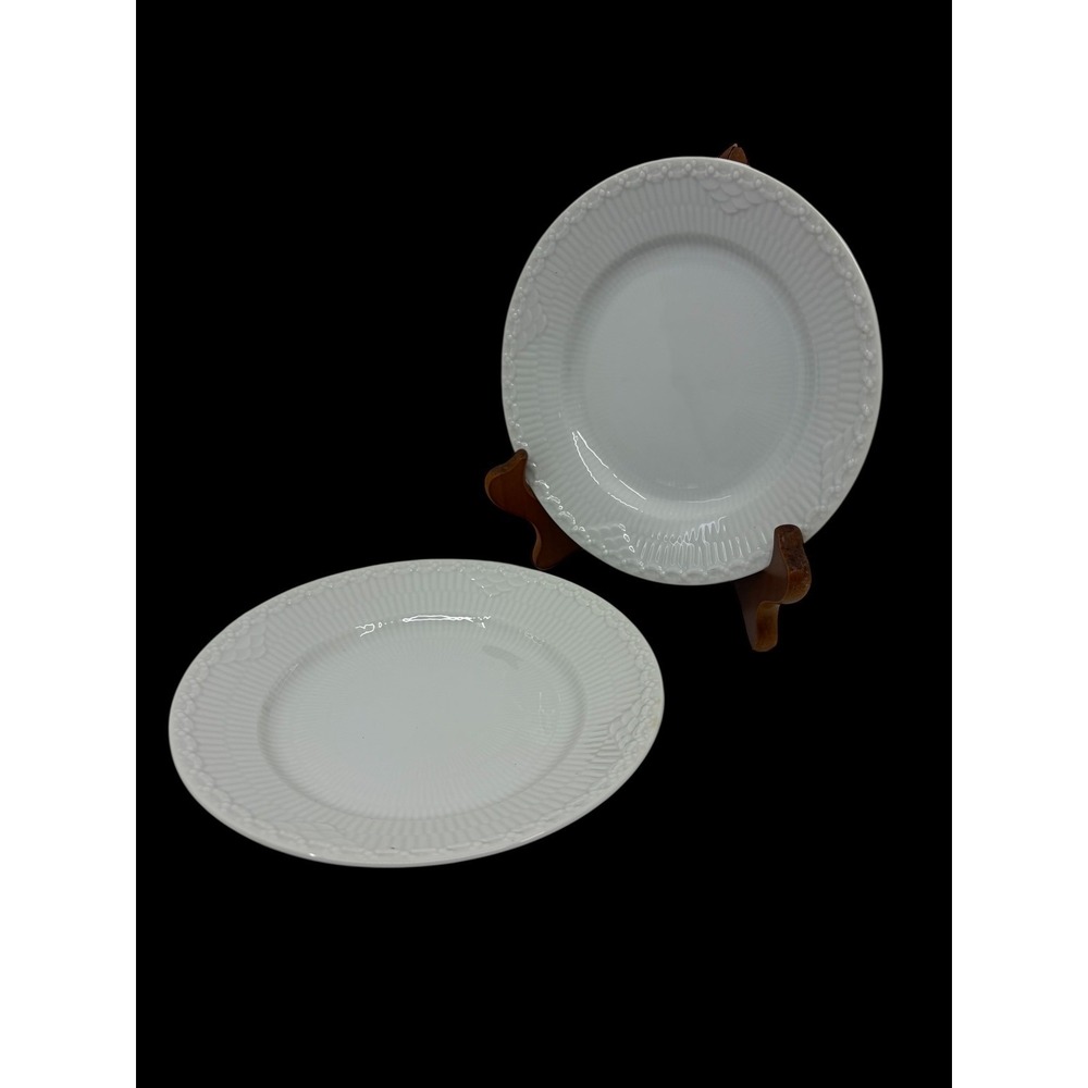 Royal Copenhagen White Half‎ Lace Bread/Butter Plates Set of 2 Denmark Fluted